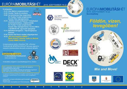 A mellékelt plakétok a szombathelyi Európai Mobilitási Hét programjainak részletes leírását tartalmazzák. A programok Szombathelyen 7 helyszínen zajlanak majd: Csónakázótó, Semmelweis-Vörösmarty sarok, Gayer park, Főt tér, Reptér, Rákóczi Ferenc utca és a Városháza. 