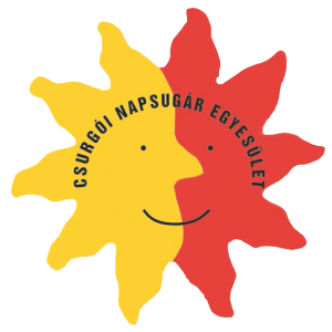 A képen egy nap látható egyik fele sárga másik fele piros benne az egyesület nevével fekete betűkkel