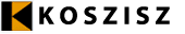 A képen fekete alapon egy narancssárga K betű látható, illetve a KOSZISZ felirat fekete betűvel.
