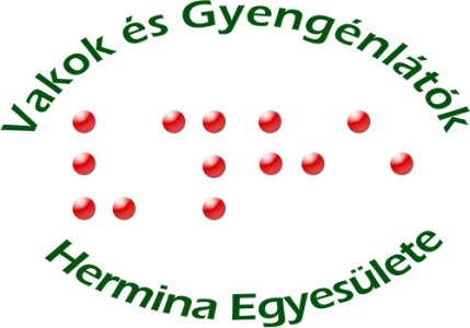 A képen az Egyesület neve zöld színnel körbe középen piros gömbökkel braille írással VGYHE felirat látható.