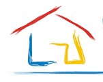 A képen egy házikó látható piros, kék és sárga színekkel