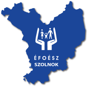 A képen szolnok megye térkée látható kék színnel, illetve az ÉFOÉSZ szolnok felirat fehér betűkkel és benne az egyesület logoja.