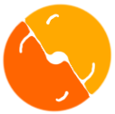 A képen két félkör látható egyik sötétnarancs, a másik világos narancs színű
