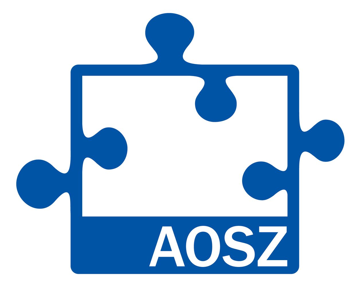 A képen kék színnel egy kirakó darabja látható AOSZ felirattal.