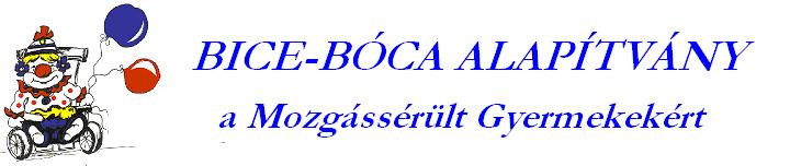 A képen a Bice-Bóca Alapítvány logója látható: kerekesszékben ülő mosolyogó bohóc, aki két lufit tart a kezében.