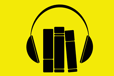 A sárga háttér előtt a képen középen 3 könyv látható, melyeket közrefog egy fülhallgató.